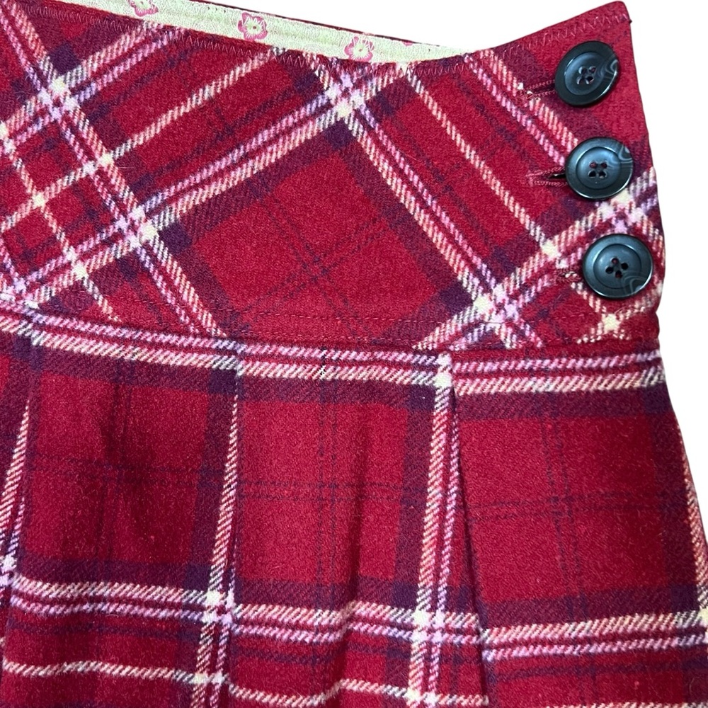 VTG Y2K Abercrombie & Fitch Pleated Wool Micro Mini Skirt Red Plaid Button Sz 10 - Picture 4 of 10